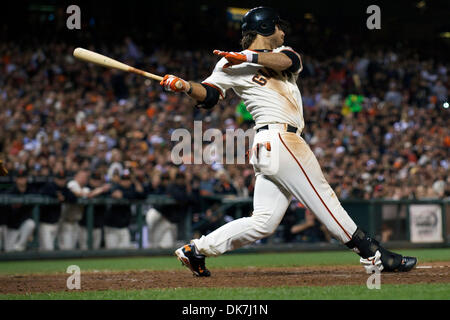 Luglio 19, 2011 - San Francisco, California, Stati Uniti - giganti interbase Brandon Crawford (35) pipistrelli durante la MLB gioco tra i San Francisco Giants e il Los Angeles Dodgers da AT&T Park di San Francisco, CA. I Giganti ha vinto 5-3. (Credito Immagine: © Matt Cohen/Southcreek globale/ZUMAPRESS.com) Foto Stock