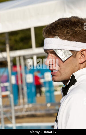 9 luglio 2011 - Londra, Regno Kigndom - USA Sam Sacksen da Delkaware durante la sua quarta e quinta fase di run e riprese durante il moderno Pentathalon a Greenwich..Il London 2012 Olympic Comitato Organizzatore (LOCOG) host il secondo dei due grandi eventi di prova al Crystal Palace National Sports Center e il parco di Greenwich come parte della sua Londra prepara la serie. ..L'Unione Internatio Foto Stock