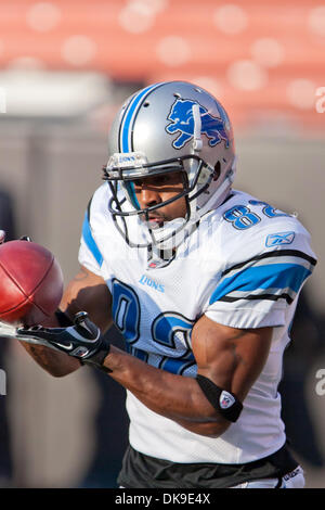 Agosto 19, 2011 - Cleveland, Ohio, Stati Uniti - Detroit wide receiver Maurice Stovall (80) prima di preseason game contro i Cleveland Browns ha giocato al Cleveland Browns Stadium di Cleveland, Ohio. Il Detroit Lions sconfitto i Cleveland Browns cavi 30-28. (Credito Immagine: © Frank Jansky/Southcreek globale/ZUMAPRESS.com) Foto Stock