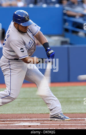 Agosto 25, 2011 - Toronto, Ontario, Canada - Kansas City's Melky Cabrera (53) oscilla con un passo in MLB azione tra il Kansas City Royals e il Toronto Blue Jays presso il Rogers Centre di Toronto, Ontario. Kansas City ha sconfitto Toronto 9-6. (Credito Immagine: © Jay Gula/Southcreek globale/ZUMAPRESS.com) Foto Stock