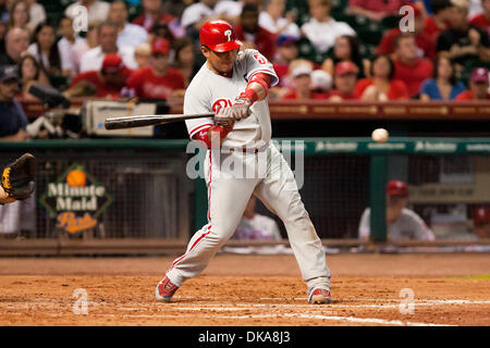 Sett. 12, 2011 - Houston, Texas, Stati Uniti - Philadelphia Phillies catcher Carlos Ruiz (51) in corrispondenza della piastra contro Houston Astros. Houston Astros sconfitto il Philadelphia Phillies 5-1 al Minute Maid Park a Houston in Texas. (Credito Immagine: © Juan DeLeon/Southcreek globale/ZUMAPRESS.com) Foto Stock