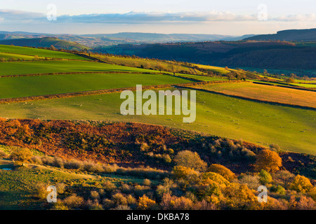 South Shropshire campagna da Bury Fossati Iron Age Fort hill, Inghilterra Foto Stock