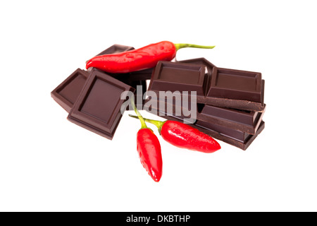 Peperoncini rossi e cioccolato Foto Stock