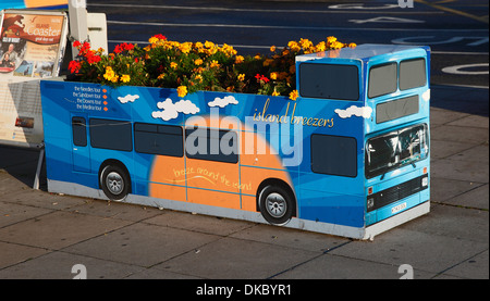 Letto di fiori in progettazione bus Yarmouth Isle of Wight Hampshire Inghilterra Foto Stock