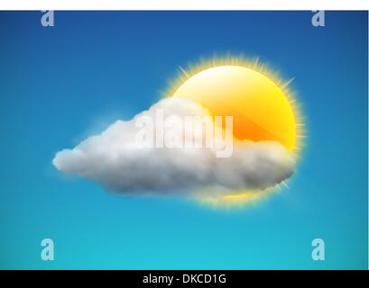 Illustrazione Vettoriale di raffreddare singola icona meteo - sun con il cloud galleggianti nel cielo Illustrazione Vettoriale