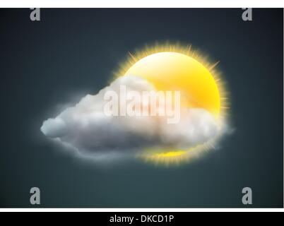Illustrazione Vettoriale di raffreddare singola icona meteo - sun con il cloud galleggia nel cielo scuro Illustrazione Vettoriale