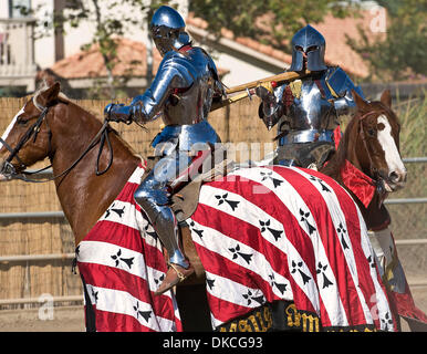 Ottobre 23, 2011 - Portland, California, Stati Uniti d'America - Cavalieri si impegnano in una battaglia montato la mischia al quinto Torneo annuale di Phoenix giostra tenutasi a Portland Rodeo motivi. Sancita dal Royal Armouries, il più antico museo in Inghilterra e convenzionati con l'International giostre League, il Torneo di Phoenix attrae altamente esperti piloti provenienti da tutto il mondo che ha giocato Foto Stock