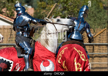 Ottobre 23, 2011 - Portland, California, Stati Uniti d'America - Cavalieri si impegnano in una battaglia montato la mischia al quinto Torneo annuale di Phoenix giostra tenutasi a Portland Rodeo motivi. Sancita dal Royal Armouries, il più antico museo in Inghilterra e convenzionati con l'International giostre League, il Torneo di Phoenix attrae altamente esperti piloti provenienti da tutto il mondo che ha giocato Foto Stock