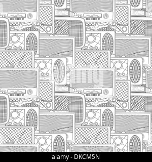 Seamless design pattern con radio vintage in bianco e nero Foto Stock