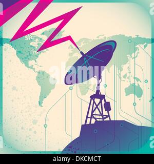 Illustrazione retrò con satellite Illustrazione Vettoriale