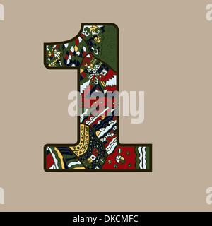Numero uno forma ornamentali design in diversi colori. Mano forma wright ed ornamento Illustrazione Vettoriale
