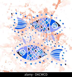 Segno zodiacale dei pesci (pesce) acquerello Illustrazione Vettoriale