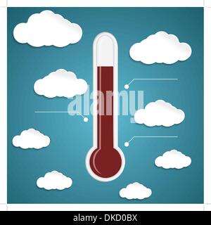 Termometro astratta su sfondo blu con le nuvole Illustrazione Vettoriale