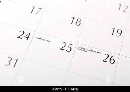 Data di natale sul calendario Foto Stock