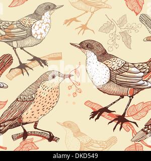 Vector seamless pattern con uccelli e bacche Illustrazione Vettoriale