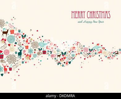 Merry Christmas greeting card illustrazione con icone e simboli. EPS10 vettore. Foto Stock