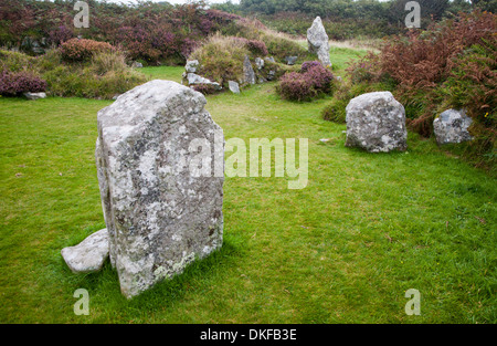 Chysauster Ancient Village è una tarda età del ferro e Romano-British villaggio di case a cortile in Cornovaglia, Inghilterra Foto Stock