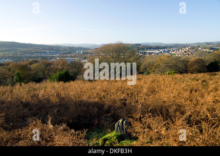 Rhymney Valley Ridgway sentiero, sopra Ystrad Mynach, Gwent, Galles del Sud delle Valli. Foto Stock