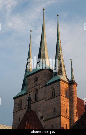 San Severi Chiesa al tramonto, Erfurt, Turingia, Germania Foto Stock