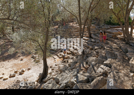 Teatro, antica città Kedreia sull isola di Sedir, Golfo di Gokova, Egeo, Provincia di Mugla, Turchia Foto Stock