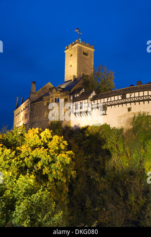 Il castello di Wartburg nella luce della sera, la città di Eisenach, Turingia, Germania, Europa Foto Stock