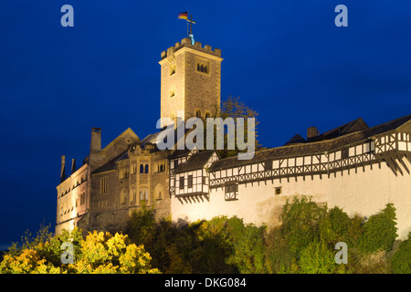 Il castello di Wartburg nella luce della sera, la città di Eisenach, Turingia, Germania, Europa Foto Stock