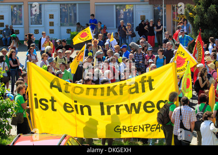 Dimostrazione di anti-nnuclear attivisti, Biblis, Hesse, Germania, Europa Foto Stock