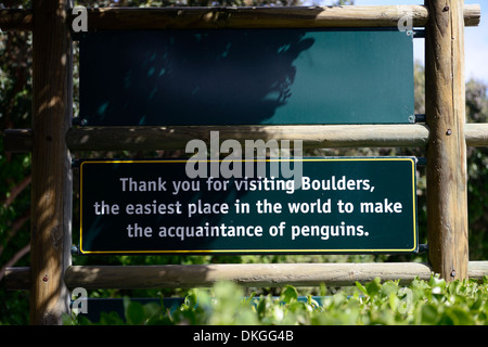 Entrata entrata segno Boulders Beach Penguin santuario table mountain parco nazionale di Cape Peninsula Foto Stock