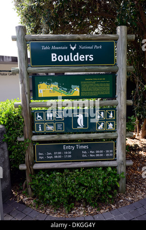 Entrata entrata segno Boulders Beach Penguin santuario table mountain parco nazionale di Cape Peninsula Foto Stock