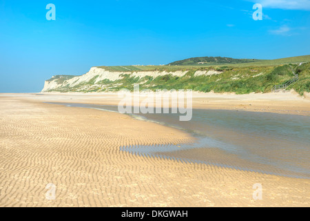 Wissant spiaggia vicino cappuccio Blanc-Nez, Côte d'Opale, Regione Nord - Pas de Calais, in Francia, in Europa Foto Stock