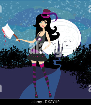 Ragazza con un'ascia Foto Stock