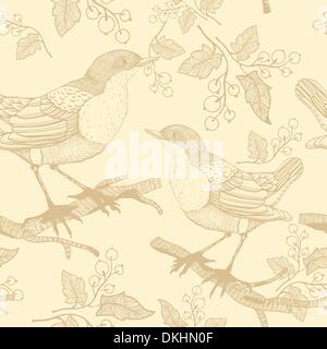 Vector seamless pattern con uccelli e bacche Illustrazione Vettoriale