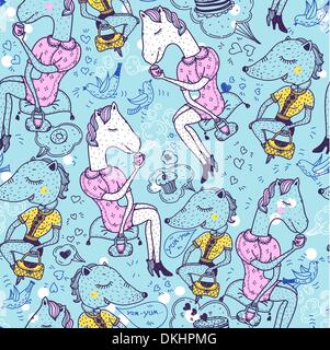 Vector seamless pattern con simpatici animali Illustrazione Vettoriale