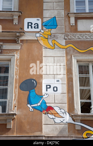 Arte Murale su Maria Sklodowska Curie museo; Nowe Miasto quartiere; Varsavia; Polonia Foto Stock