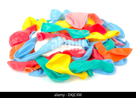 Cumulo di colorate mongolfiere vuota, isolato su bianco Foto Stock