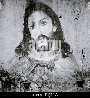 Gesù Cristo nelle baraccopoli in Chennai Madras Tamil Nadu, nell India orientale Asia del Sud. Graffiti Ghetto cristiana religione Arte Religiosa Travel Foto Stock