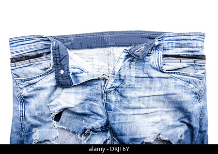 Jeans isolato su sfondo bianco senza ombra Foto Stock