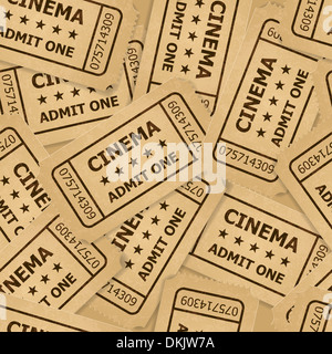 Cumulo di biglietti del cinema in stile retrò. Vintage simbolo dell'industria cinematografica. Divertimento e tempo libero. Foto Stock