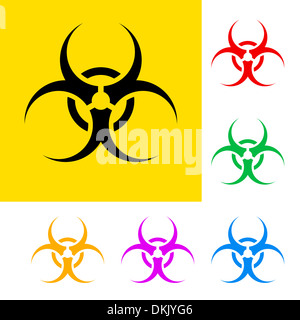 Segnale di rischio biologico con variazioni di colore. I simboli di pericolo. Foto Stock