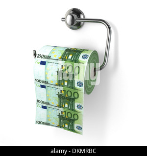Euro svalutazione. Il denaro come carta igienica. 3d Foto Stock