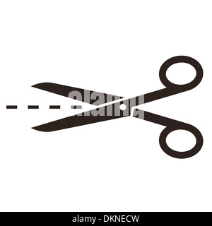 Forbici con linee di taglio isolato su sfondo bianco Foto Stock