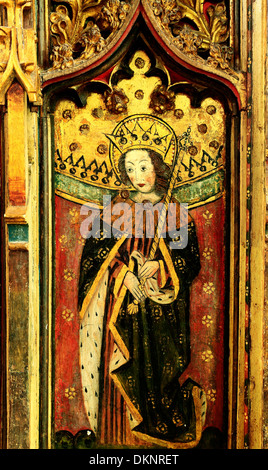 Occhio, Suffolk, medievale rood screen pittura, dipinti re Enrico sesto sesto VIth inglese monarchi Kings Inghilterra schermate DEL REGNO UNITO Foto Stock