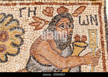 Libia, Qasr Libia. Mosaico bizantino dalla metà del 6o secolo D.C. Raffigurante il fiume Nilo Dio Geon. Mosaico bizantino museo. Foto Stock