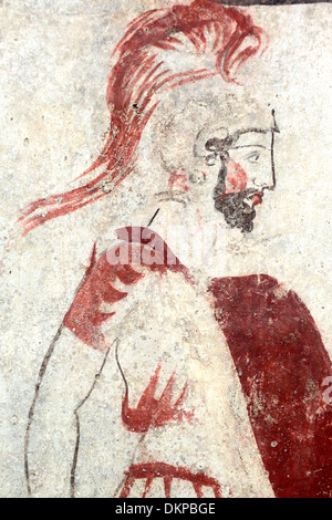 Il Greco antico guerriero, pittura murale, museo archeologico, Paestum, Campania, Italia Foto Stock