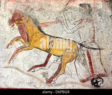 Il Greco antico cocchio, pittura murale, museo archeologico, Paestum, Campania, Italia Foto Stock