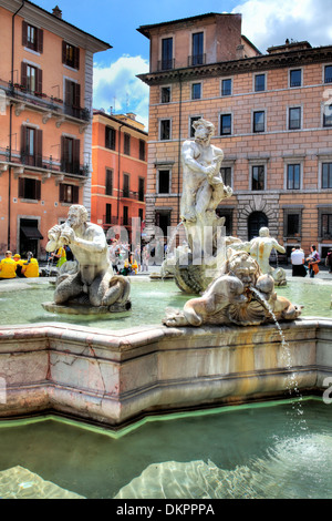 La Fontana del Moro (Moor fontana), Piazza Navona, Roma, Italia Foto Stock