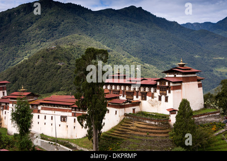 Il Bhutan, Trongsa, Dzong e sala da preghiera Tower Foto Stock