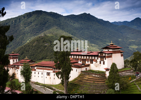 Il Bhutan, Trongsa, Dzong e sala da preghiera Tower Foto Stock