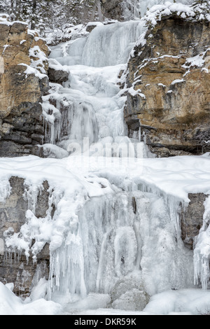 Groviglio cade sui campi di Ghiaccio Parkway, Columbia glacier, Montagne Rocciose Canadesi Foto Stock