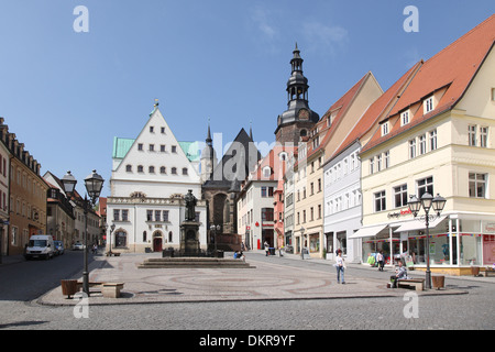 Eisleben Sachsen Anhalt Rathaus Marktplatz San Andreas town hall market place Luther monumento Foto Stock